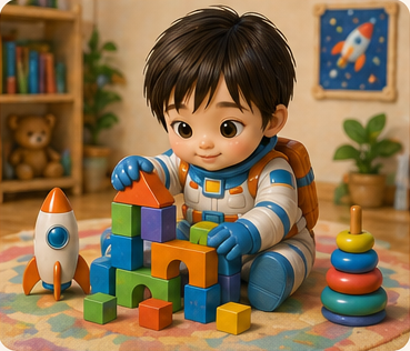 Luni playing with blocks